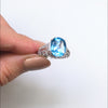 SWISS BLUE TOPAZ VINTAGE STYLE COCKTAIL RING STERLING SILVER FILIGREE ART DECO