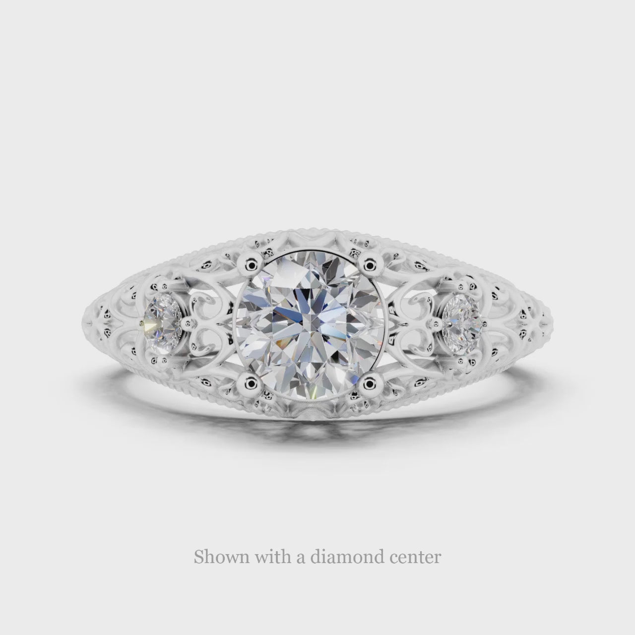 1/2ct VINTAGE STYLE DIAMOND 5MM SEMI MOUNT ENGAGEMENT RING ROUND SETTING 14K