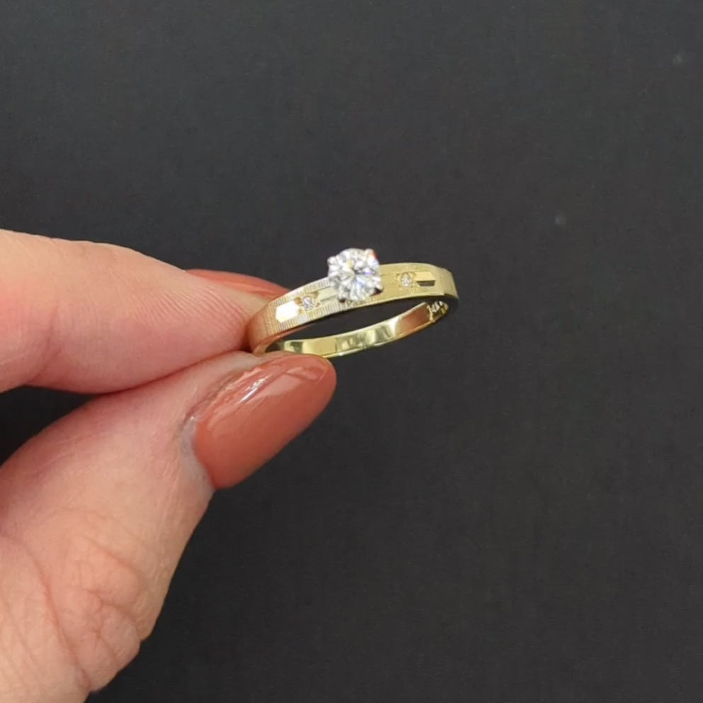 VINTAGE DIAMOND ENGAGEMENT RING 0.35ct F VS2 ROUND CUT 14k TWO TONE YELLOW GOLD