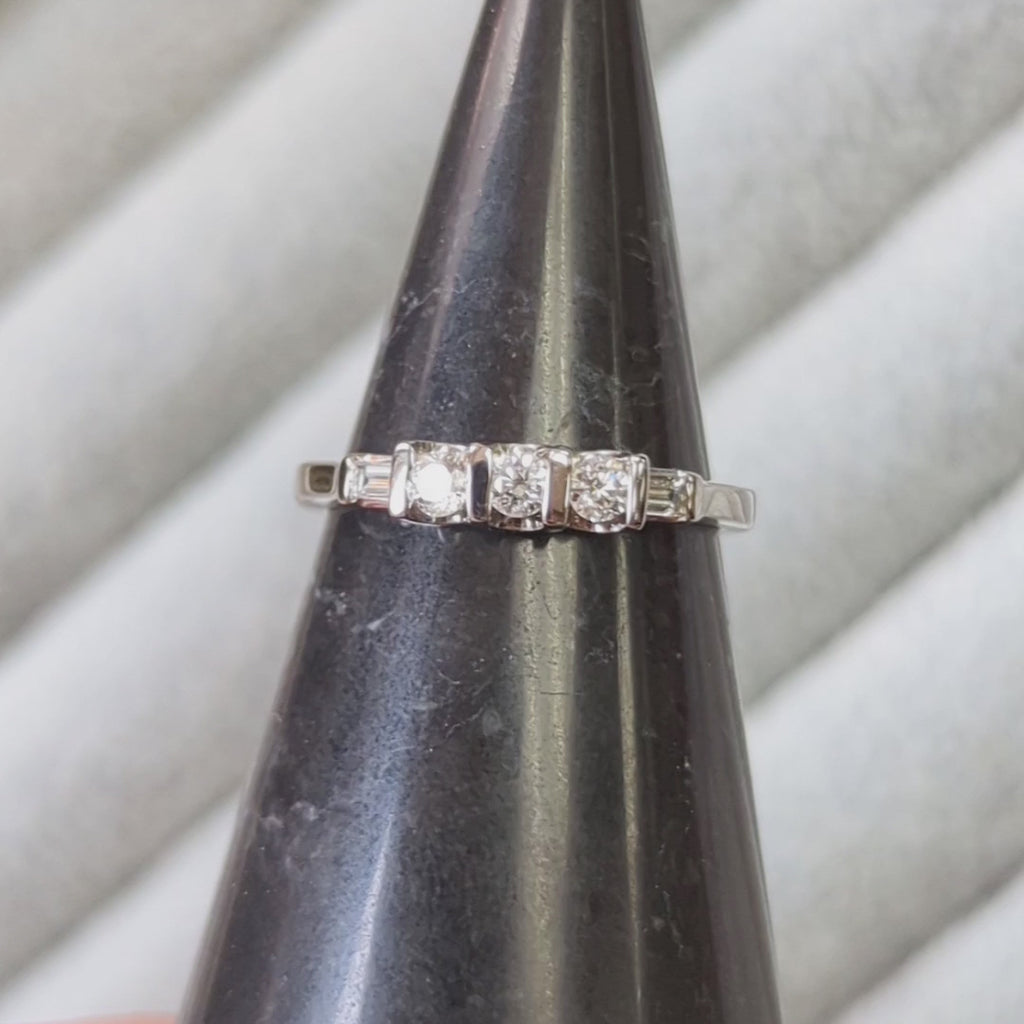 DIAMOND PLATINUM PROMISE RING WEDDING BAND STACKING TENSION SET NATURAL 3 STONE