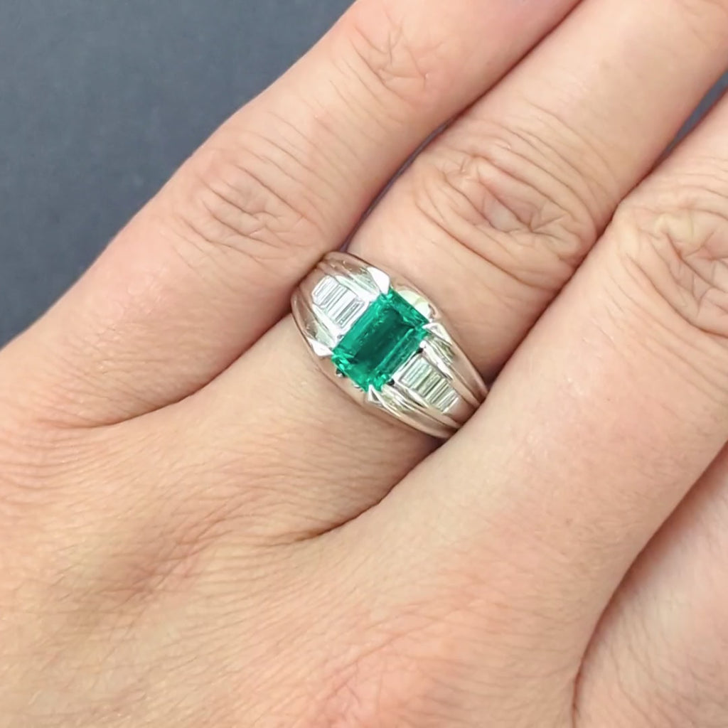 GIA CERTIFIED COLOMBIAN EMERALD DIAMOND COCKTAIL RING MINOR OIL CHUNKY PLATINUM