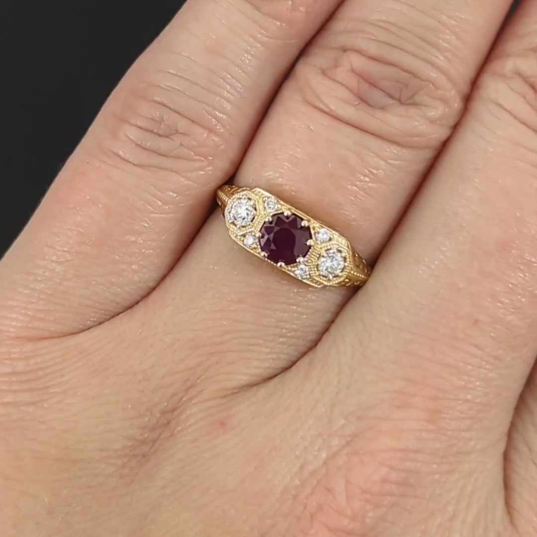 DIAMOND 5mm ROUND VINTAGE STYLE ENGAGEMENT RING SETTING YELLOW GOLD SEMI MOUNT