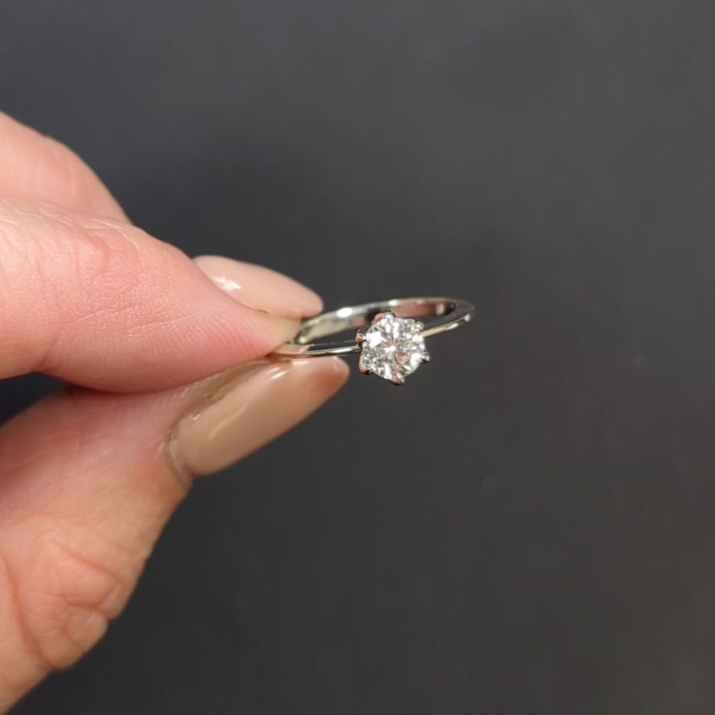 0.60ct DIAMOND SOLITAIRE ENGAGEMENT RING F SI2 OLD EUROPEAN CUT 14k WHITE GOLD