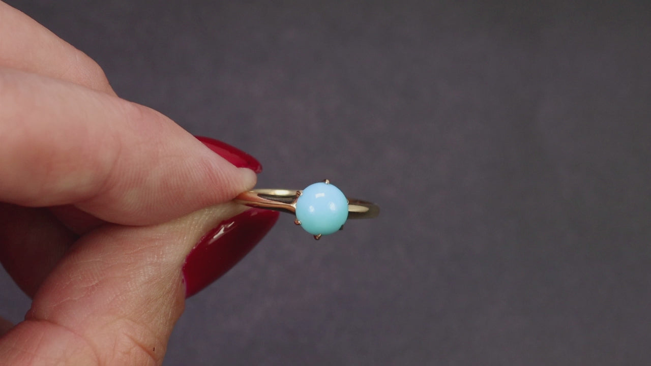 VINTAGE TURQUOISE 10k YELLOW GOLD SOLITAIRE RING ROUND CABOCHON NATURAL ESTATE