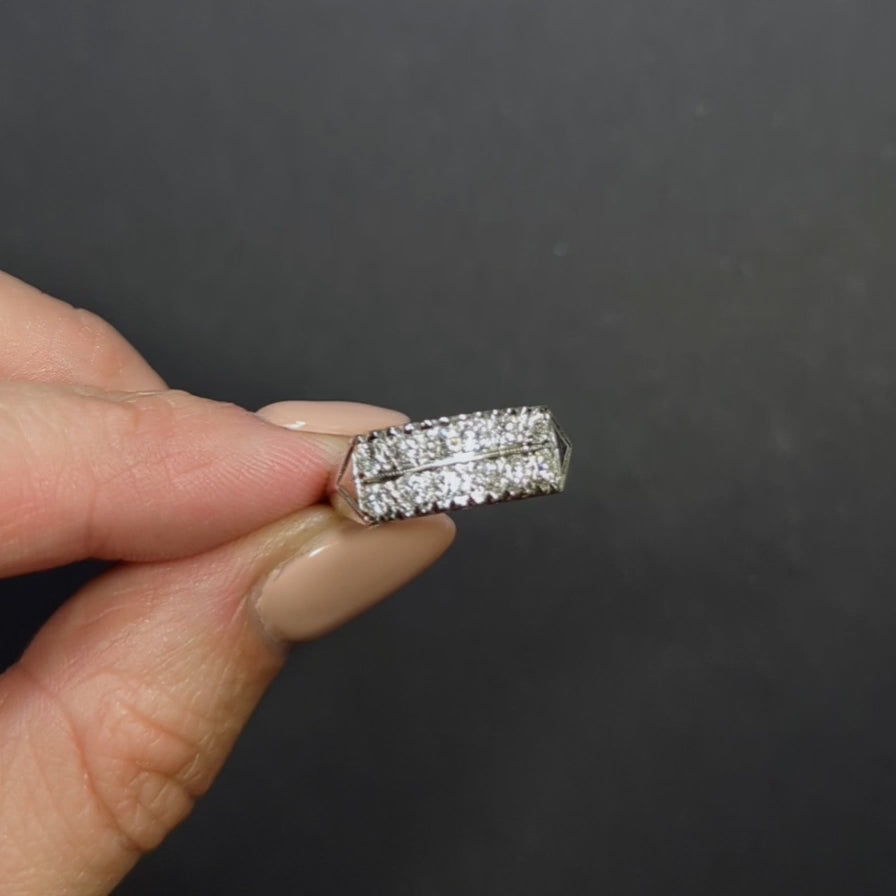 NATURAL DIAMOND COCKTAIL RING 0.57ct VERY GOOD CUT 14k WHITE GOLD 2 ROW NATURAL