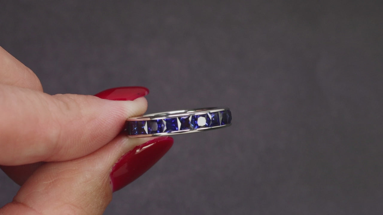 4 CARAT ART DECO SAPPHIRE ETERNITY RING VINTAGE WEDDING BAND 18k WHITE GOLD 4ct