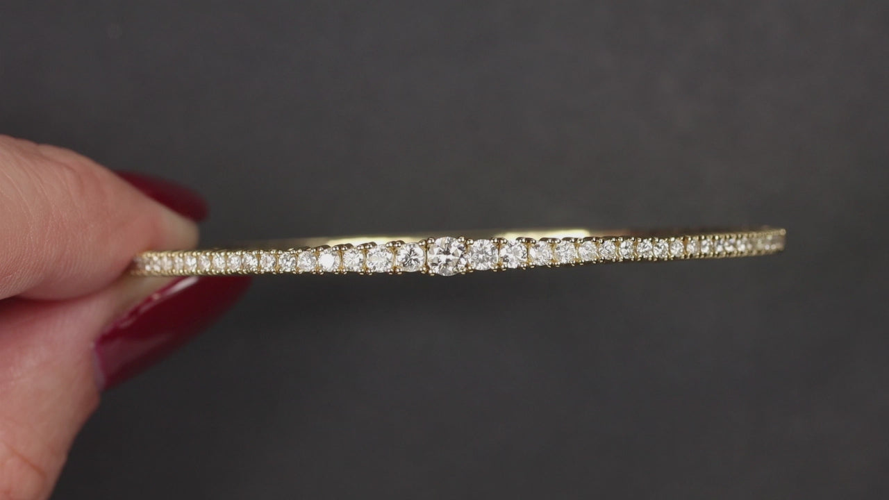 1.35ct NATURAL DIAMOND BANGLE BRACELET GRADUATED 14k YELLOW GOLD ROUND CUT