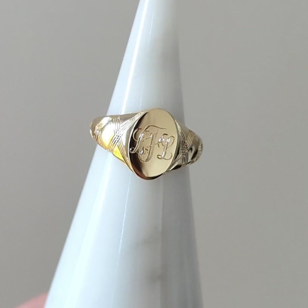 SOLID 14K YELLOW GOLD SIGNET RING 8.3g FLORENTINE HAND ENGRAVING PERSONALIZEABLE