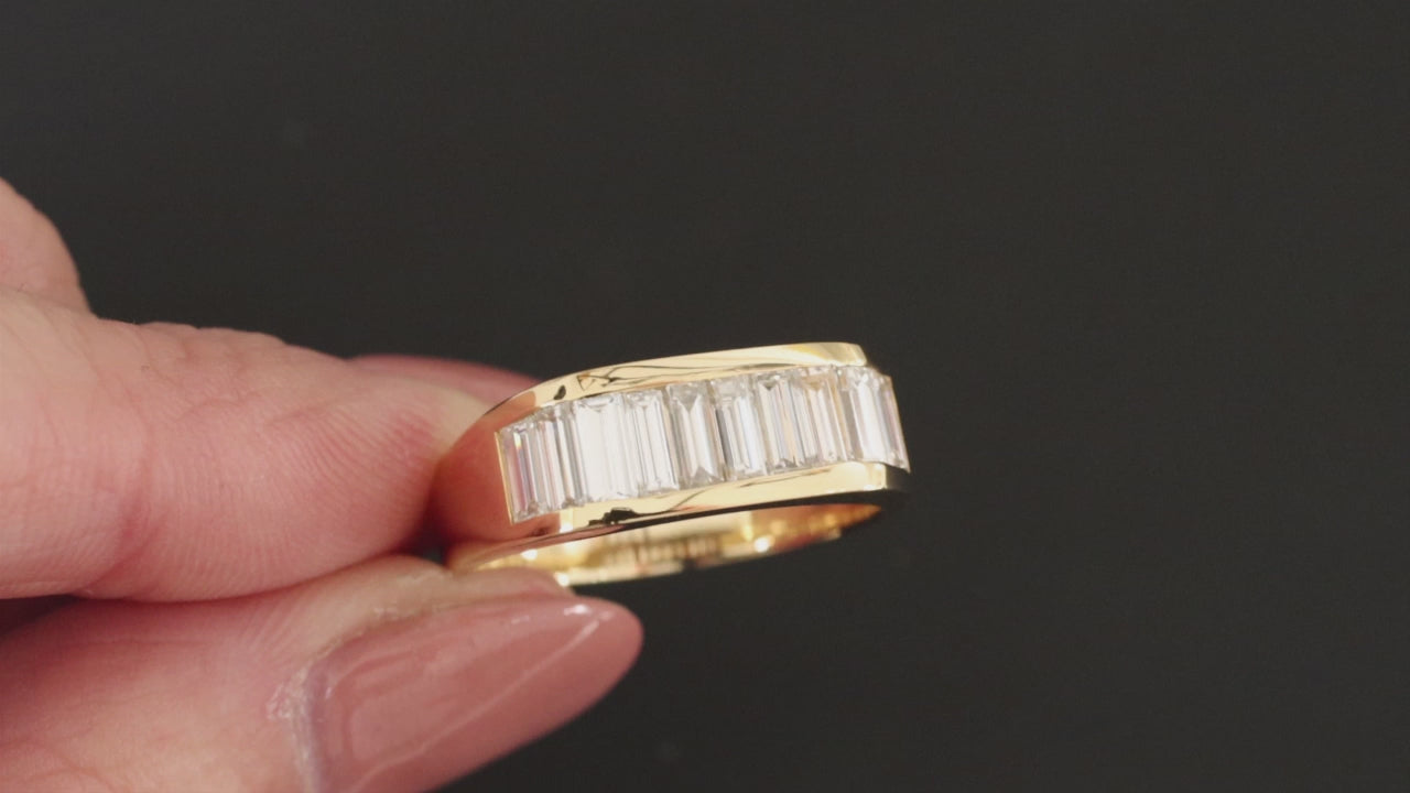 1.5 CARAT DIAMOND BAND 18k YELLOW GOLD RING 6.8gm CHANNEL BAGUETTE MENS NATURAL