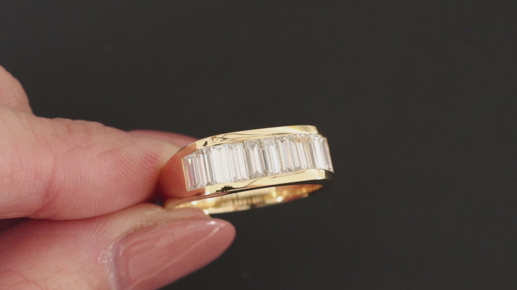 1.5 CARAT DIAMOND BAND 18k YELLOW GOLD RING 6.8gm CHANNEL BAGUETTE MENS NATURAL