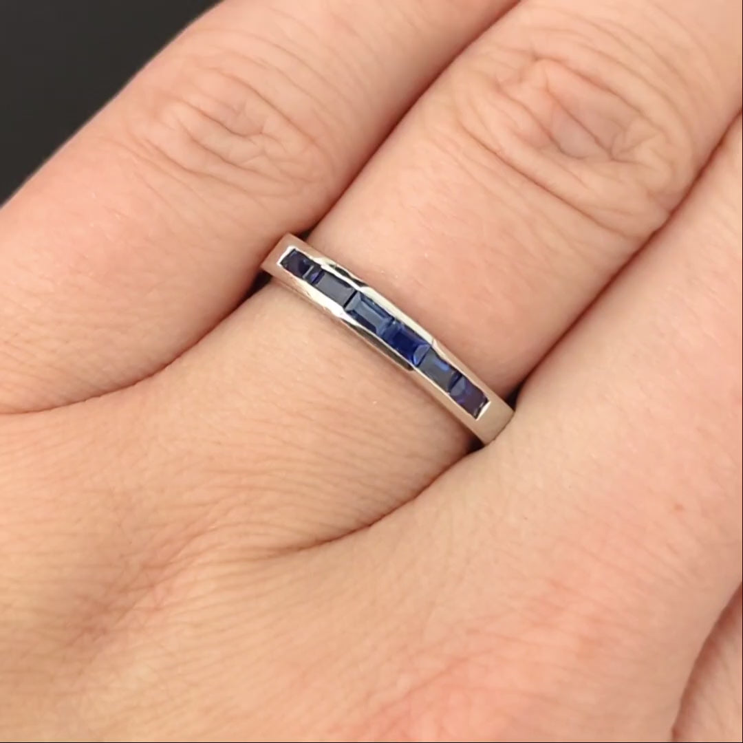 NATURAL SAPPHIRE PLATINUM WEDDING BAND OCTAGON 5 gram CHANNEL BAGUETTE BLUE