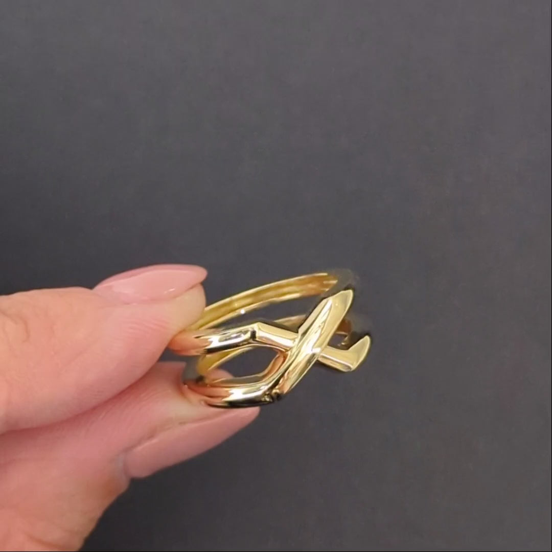 VINTAGE TIFFANY AND CO 18k YELLOW GOLD X RING 6.6 GRAM CRISS CROSS DOUBLE SHANK