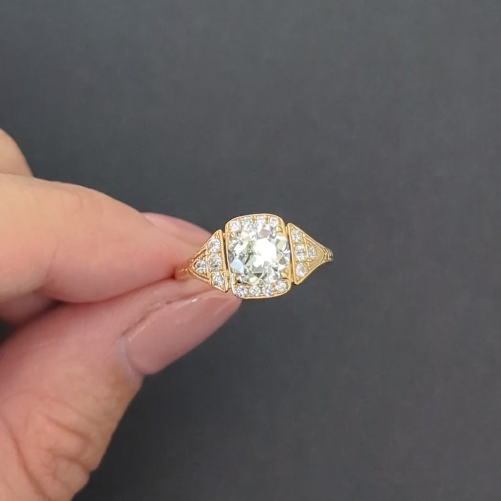 1.5 CARAT OLD EUROPEAN CUT DIAMOND ENGAGEMENT RING 18k YELLOW GOLD VINTAGE STYLE