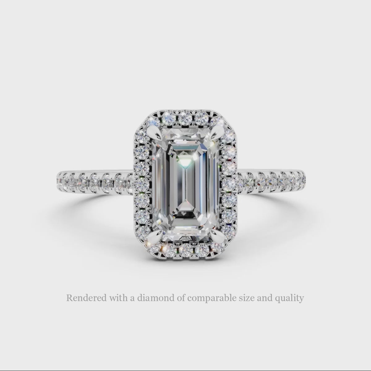 1.40ct GIA CERTIFIED EMERALD CUT DIAMOND ENGAGEMENT RING HALO PLATINUM NATURAL