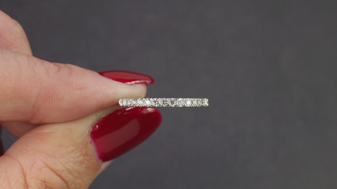 DIAMOND WEDDING BAND STACKING RING 14k WHITE GOLD THIN DAINTY CLASSIC NATURAL