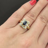 SAPPHIRE DIAMOND COCKTAIL RING EMERALD CUT BAGUETTE HALO 14k YELLOW GOLD NATURAL