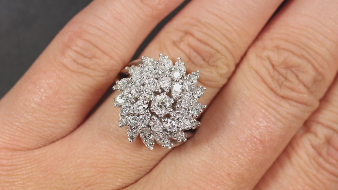 2.25ct VINTAGE DIAMOND BALLERINA RING 14k WHITE GOLD 9.5gm STATEMENT COCKTAIL