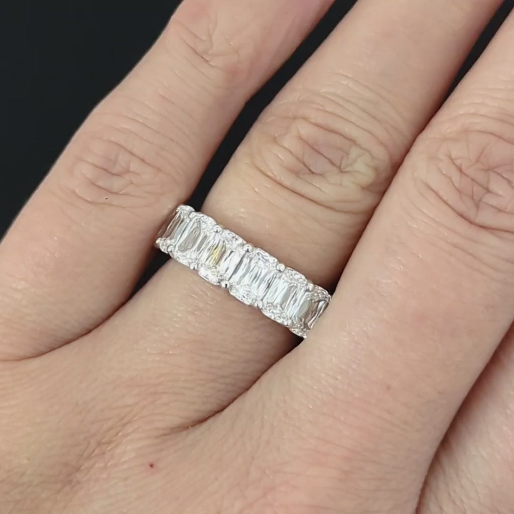 4.30ct CRISS CUT LAB CREATED DIAMOND RING 8 STONE BAND 14k WHITE GOLD ASHOKA