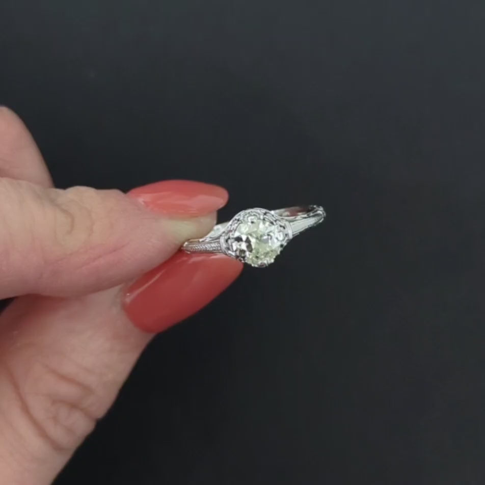 3/4ct OLD CUT DIAMOND ENGAGEMENT RING VINTAGE STYLE 14k WHITE GOLD SOLITAIRE