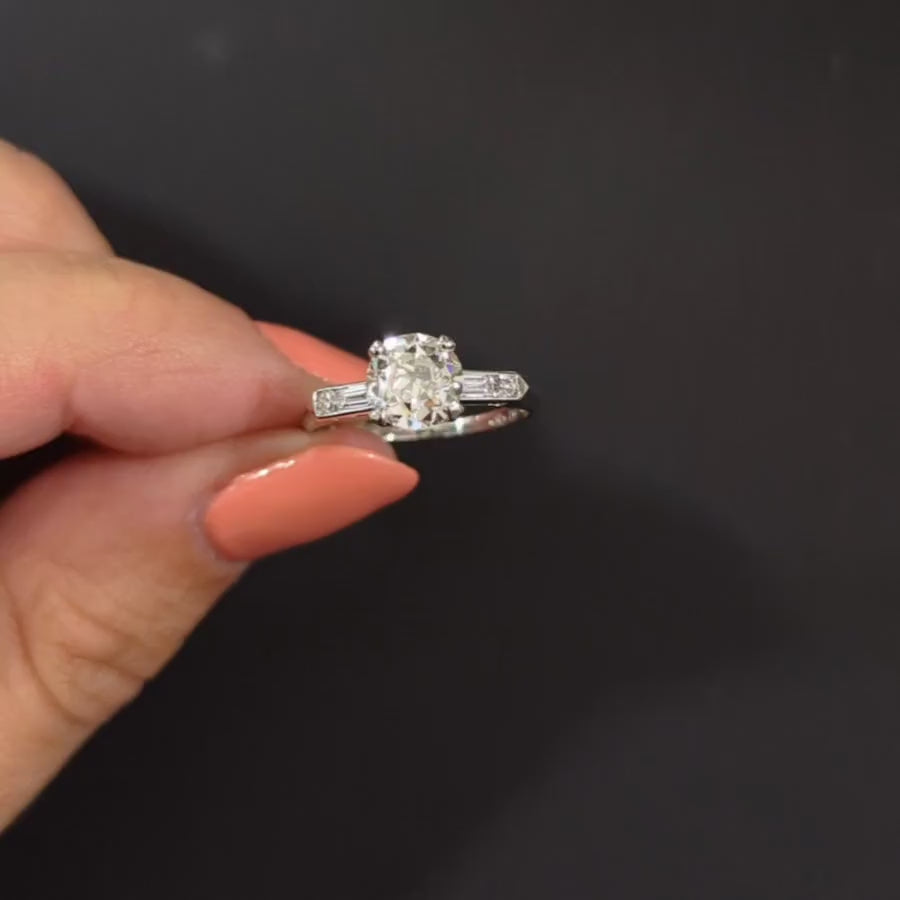 1.21ct VINTAGE DIAMOND ENGAGEMENT RING CERTIFIED G SI1 OLD EUROPEAN CUT PLATINUM