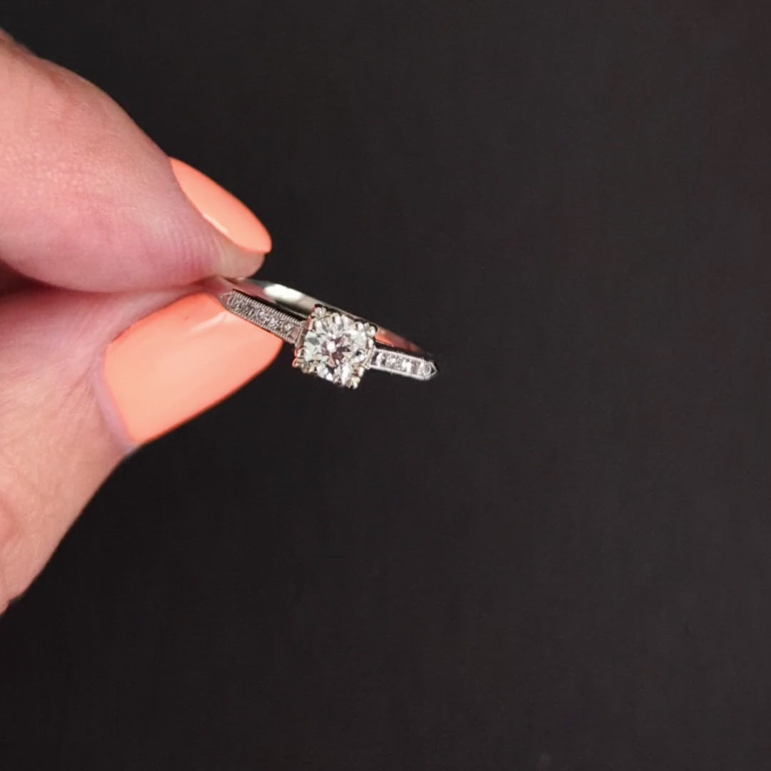 VINTAGE DIAMOND ENGAGEMENT RING OLD EUROPEAN CUT CLASSIC WHITE GOLD NATURAL 1/3