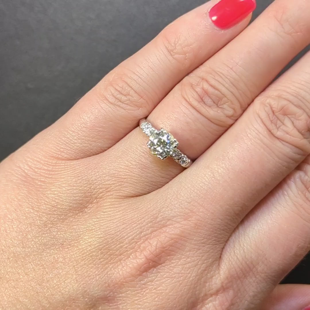 1.25 CARAT OLD EUROPEAN CUT DIAMOND ENGAGEMENT RING VINTAGE WHITE GOLD NATURAL