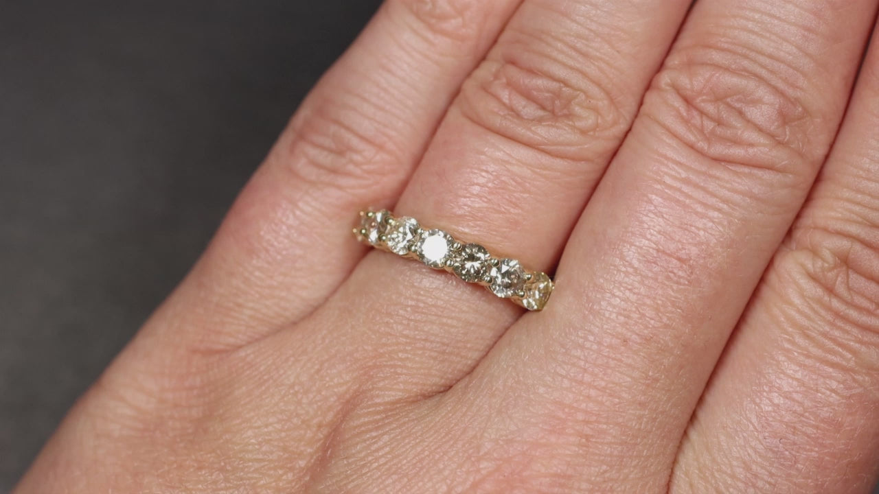 1.56ct NATURAL DIAMOND WEDDING BAND STACKING RING 14k YELLOW GOLD 7 STONE