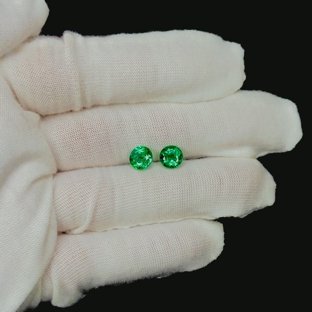 3.38ct EMERALD PAIR STUD EARRINGS ROUND CUT VIVID GREEN LOOSE NATURAL GEMSTONE