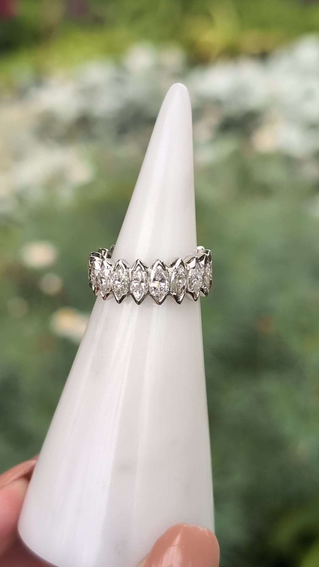 VINTAGE 3ct MARQUISE DIAMOND ETERNITY BAND BEZEL RING NATURAL 3 CARAT GRADUATED