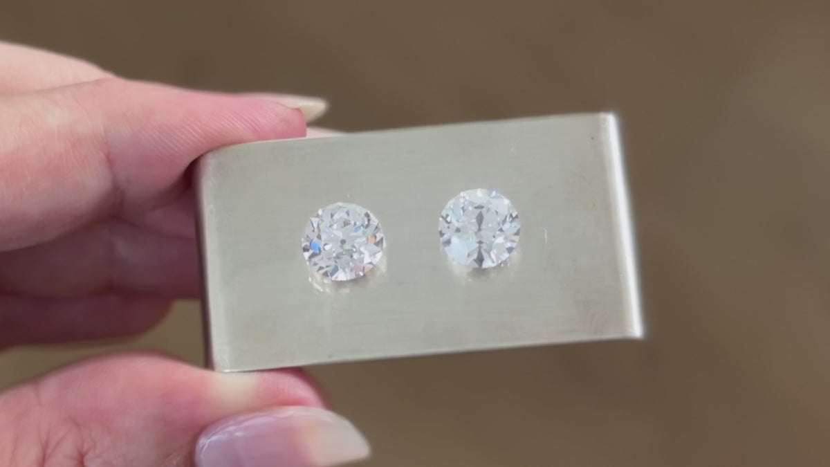 LAB CREATED 5ct E-F VVS2 OLD EUROPEAN CUT DIAMOND PAIR CERTIFIED STUD EARRINGS