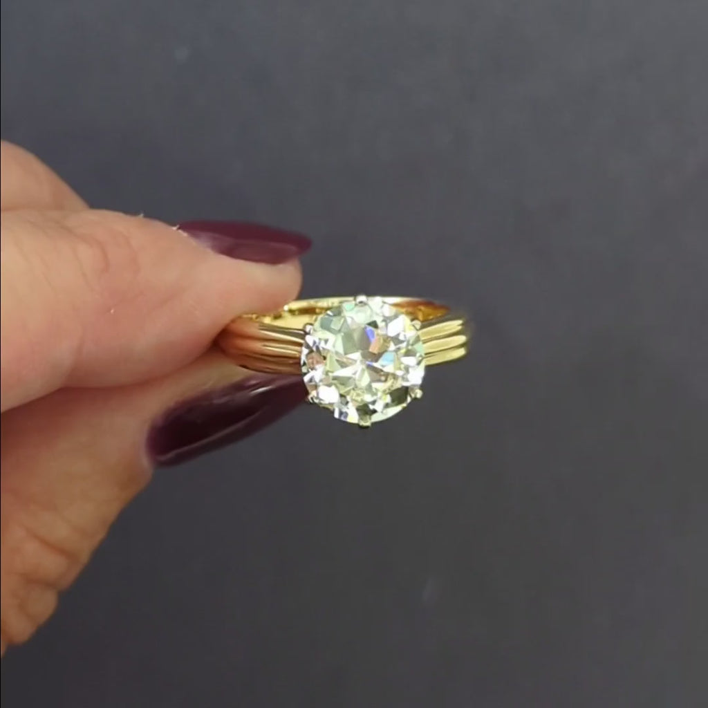 2.92ct OLD EUROPEAN CUT DIAMOND ENGAGEMENT RING VINTAGE SOLITAIRE YELLOW GOLD