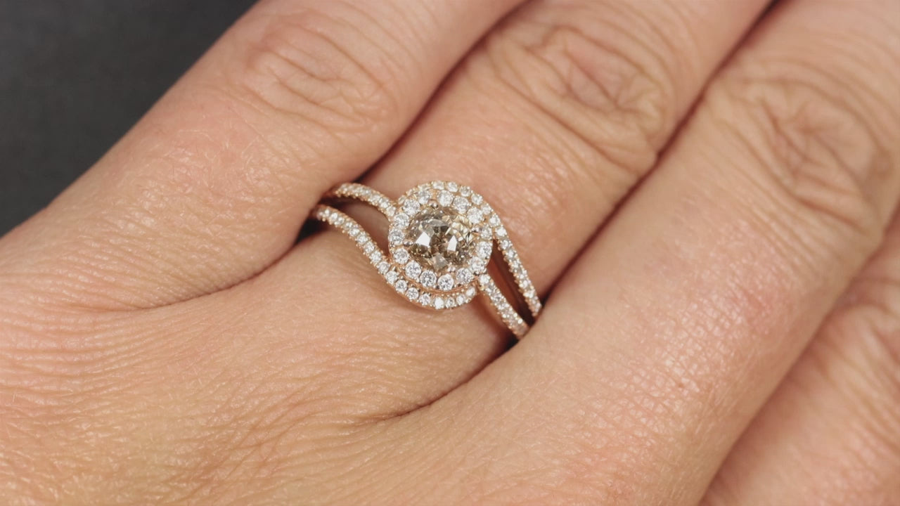 0.73ct CROWN OF LIGHT CUT DIAMOND ENGAGEMENT RING HALO BYPASS ROSE GOLD NATURAL