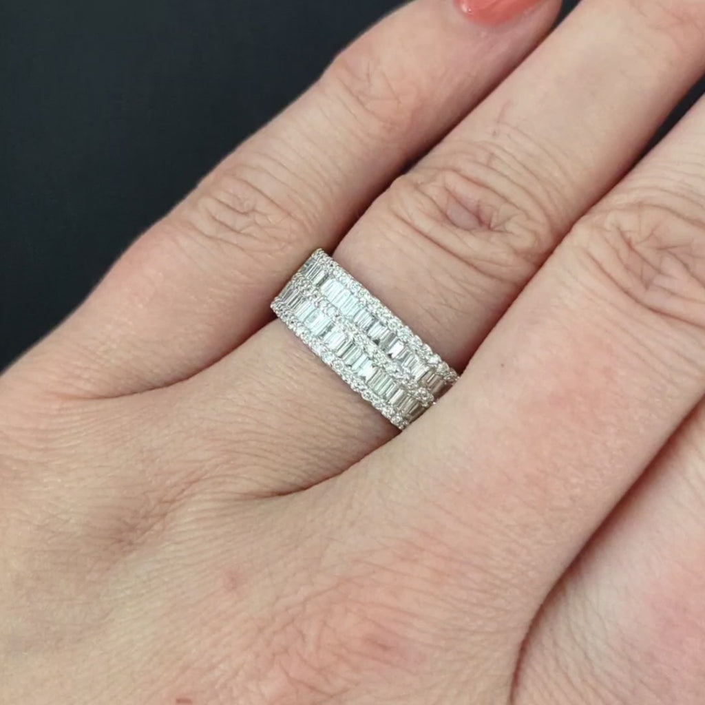 2 CARAT DIAMOND COCKTAIL RING WIDE BAND 14k WHITE GOLD NATURAL 2 ROW BAGUETTE