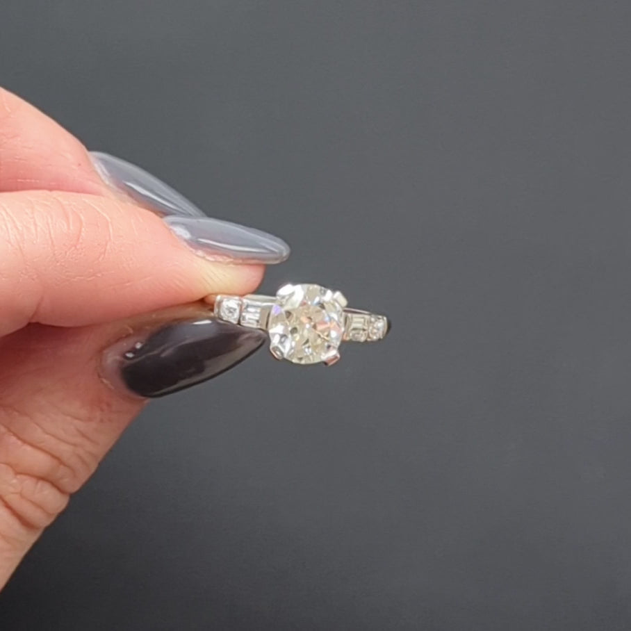 VINTAGE DIAMOND PLATINUM ENGAGEMENT RING 1.72ct OLD TRANS CUT CERTIFIED H VS2