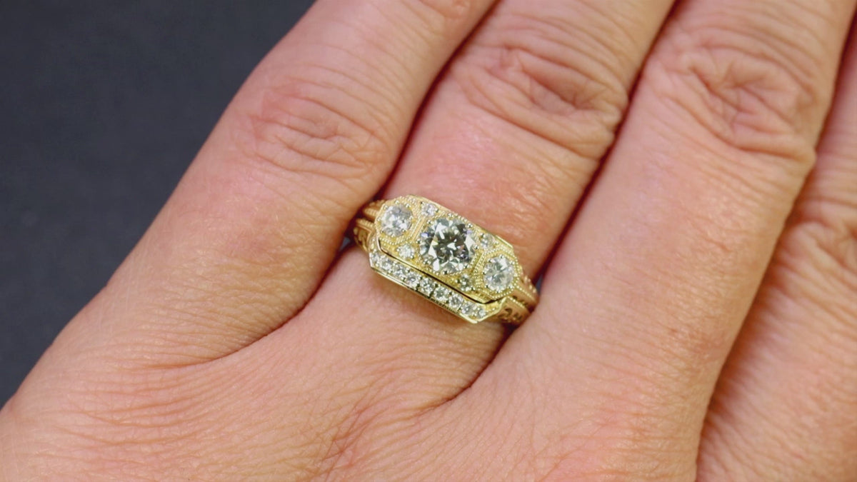 GIA CERTIFIED DIAMOND VINTAGE STYLE ENGAGEMENT RING ROUND CUT 14k YELLOW GOLD