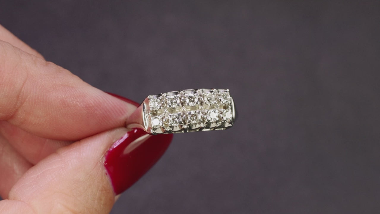 VINTAGE DIAMOND 2 ROW BAND 14k WHITE GOLD RING 1/2ct NATURAL RETRO COCKTAIL