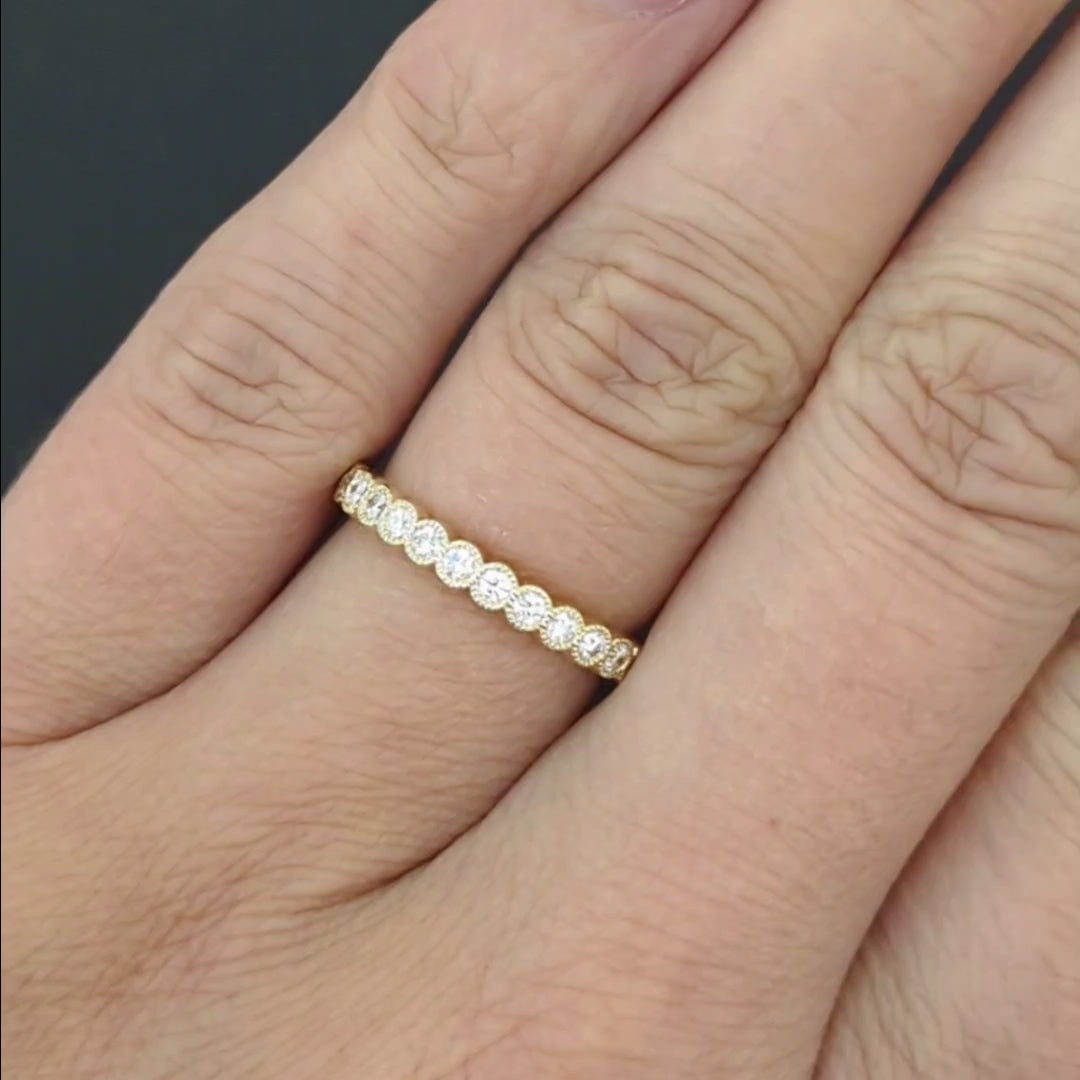 1/3 CARAT NATURAL DIAMOND WEDDING RING 10k WHITE GOLD BAND BEZEL HALF ETERNITY