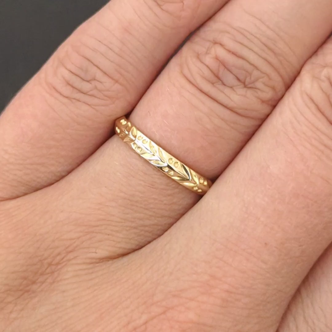 VINTAGE STYLE ENGRAVED 10k YELLOW GOLD WEDDING BAND STACKING RING ORANGE BLOSSOM