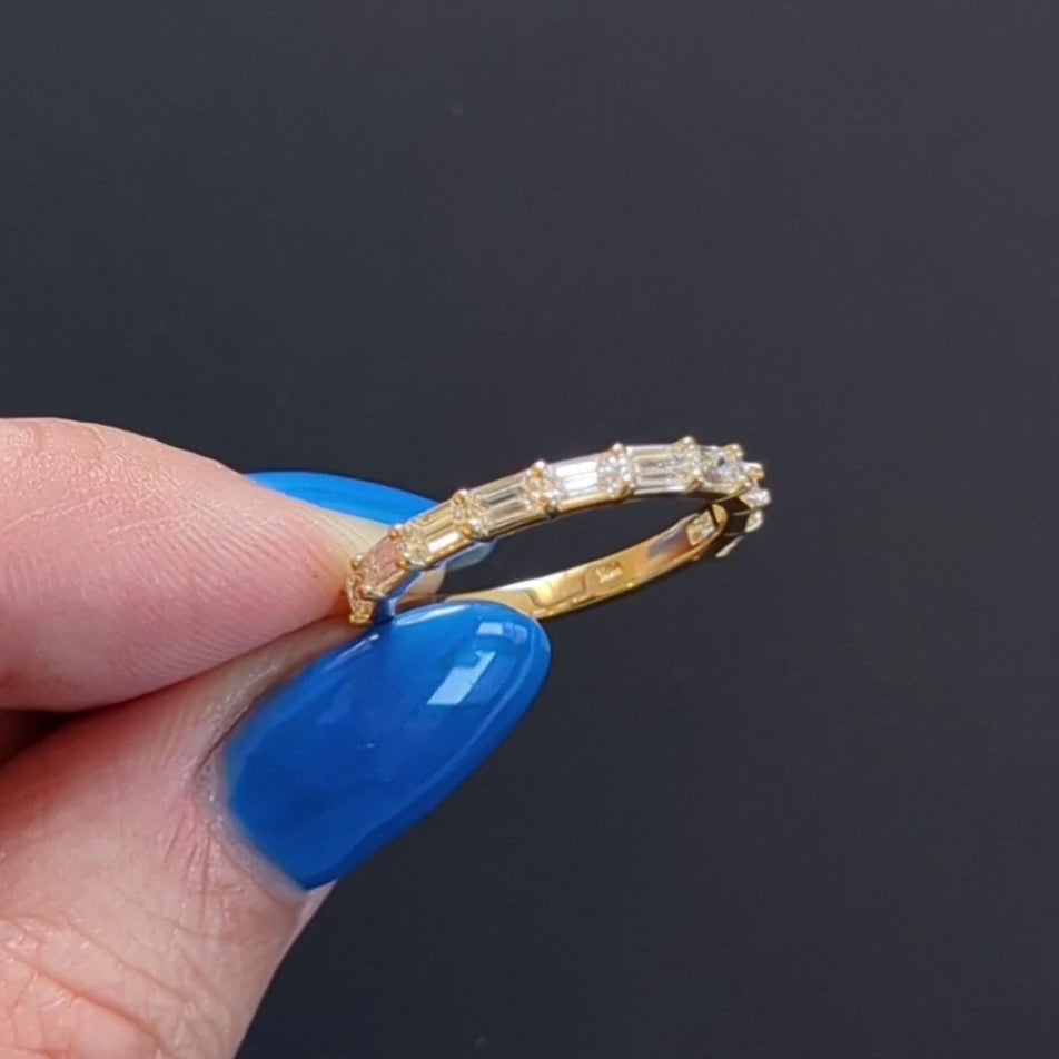 BAGUETTE DIAMOND WEDDING BAND STACKING RING 14k YELLOW GOLD EAST WEST 0.90ct