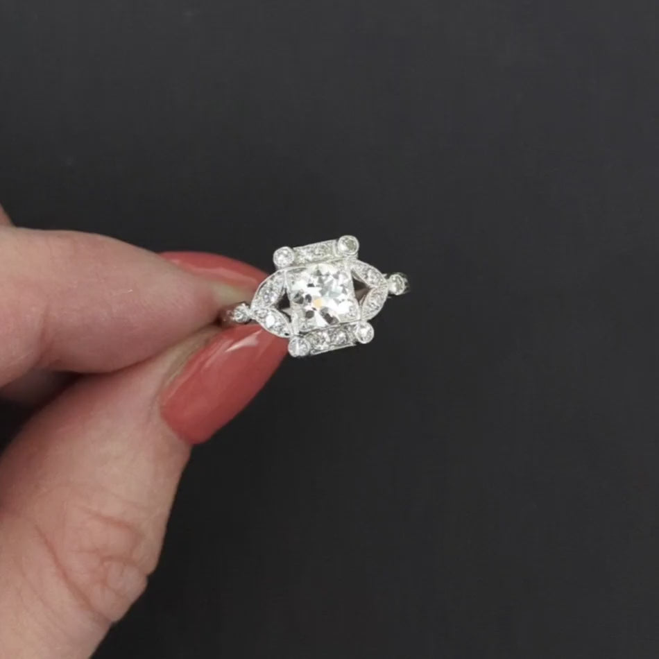 1.20ct ART DECO VINTAGE DIAMOND RING F-G SI1 OLD EUROPEAN CUT PLATINUM COCKTAIL