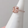 9MM PINK MORGANITE 1/2c DIAMOND CUSHION CUT HALO ENGAGEMENT RING PLATINUM PAVE