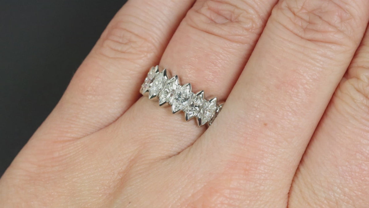 VINTAGE 3ct MARQUISE DIAMOND ETERNITY BAND BEZEL RING NATURAL 3 CARAT GRADUATED