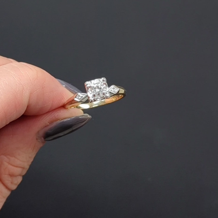 VINTAGE DIAMOND ENGAGEMENT RING E-F VS1 ROUND CUT MID CENTURY TWO TONE 14k GOLD