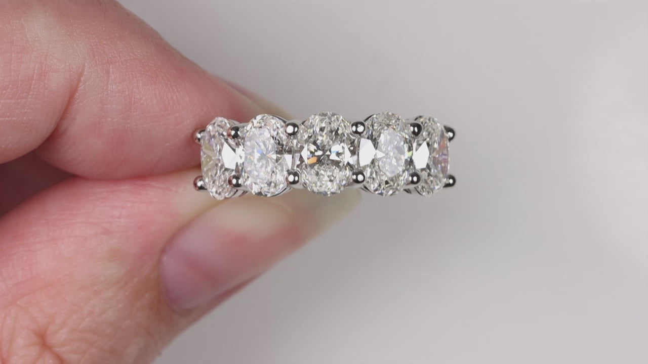 3.5 CARAT DIAMOND WEDDING RING GIA CERTIFIED PLATINUM BAND OVAL SHAPE 5 STONE