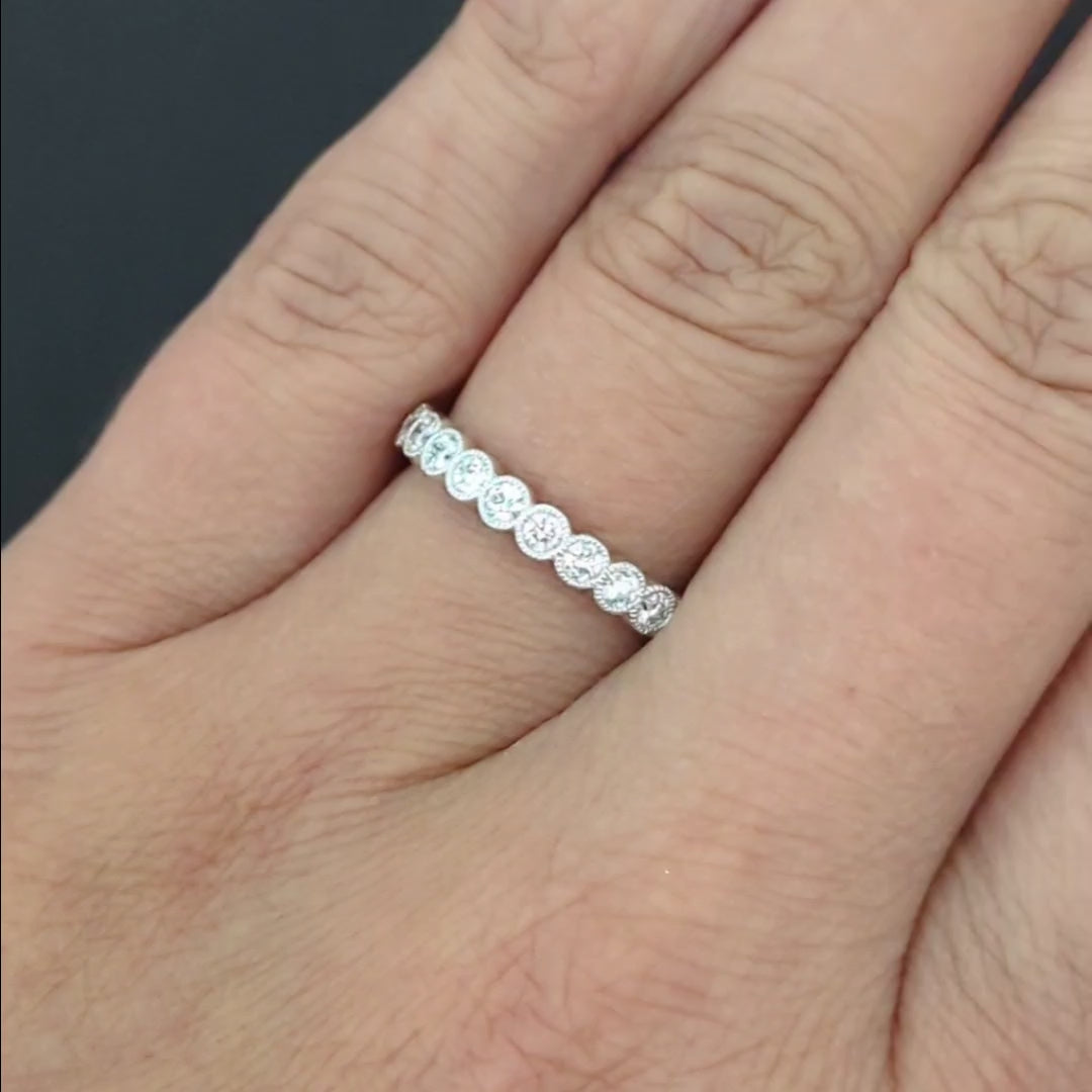 1/2 CARAT NATURAL DIAMOND WEDDING RING 10k WHITE GOLD BAND BEZEL HALF ETERNITY