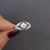 DIAMOND SAPPHIRE ENGAGEMENT RING OLD EUROPEAN CUT VINTAGE STYLE HALO WHITE GOLD