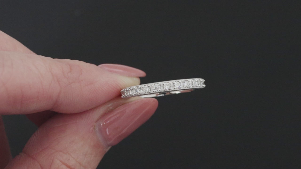 DIAMOND VINTAGE STYLE WEDDING BAND PLATINUM STACKING RING ENGRAVED CLASSIC
