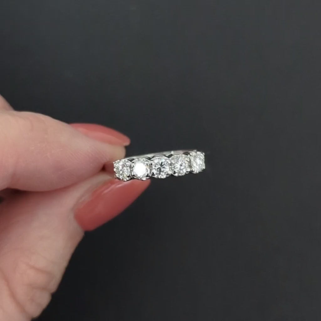 DIAMOND WEDDING RING STACKING BAND 0.50ct 5 STONE NATURAL 14k WHITE GOLD ROUND