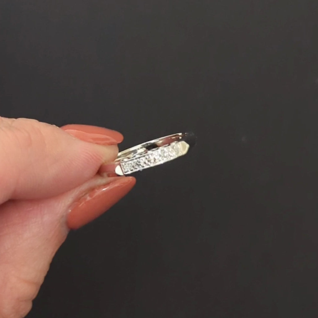VINTAGE DIAMOND WEDDING RING STACKING BAND 14k WHITE GOLD KNIFE EDGE ESTATE