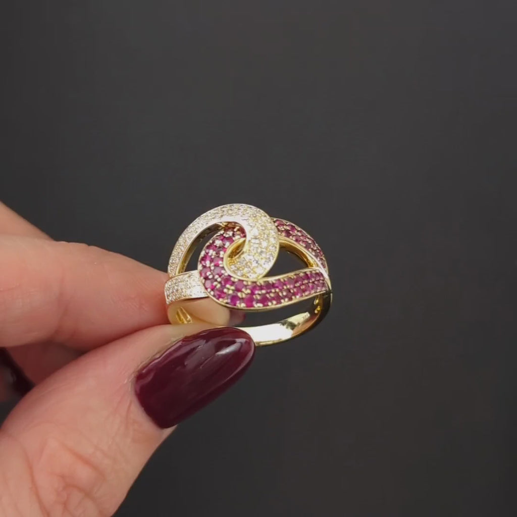 DESIGNER DIAMOND BURMA RUBY COCKTAIL RING PAVE BIG VINTAGE EFFY 14k YELLOW GOLD